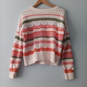 Elegant Striped Women's Sweater in Pink and Green